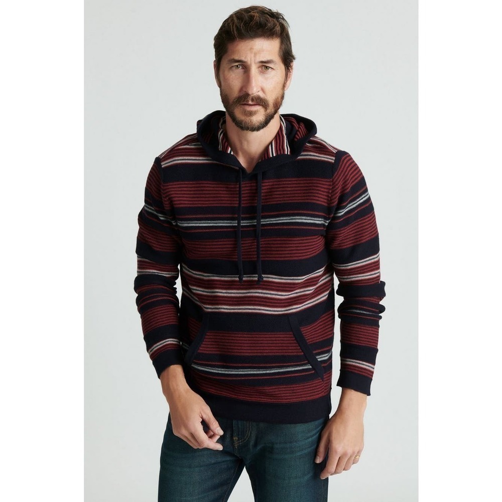 Lucky Brand Sampson Sweater Striped Hooded 100% Cotton‎ Pullover Sweatshirt Sz L